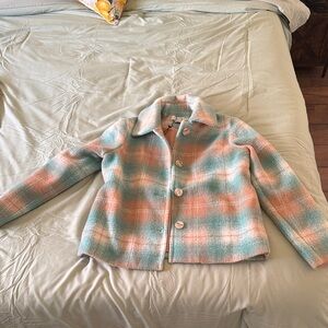 NWT- Molly Bracken Sage Green and Cream woven Plaid Jacket. Never been worn.